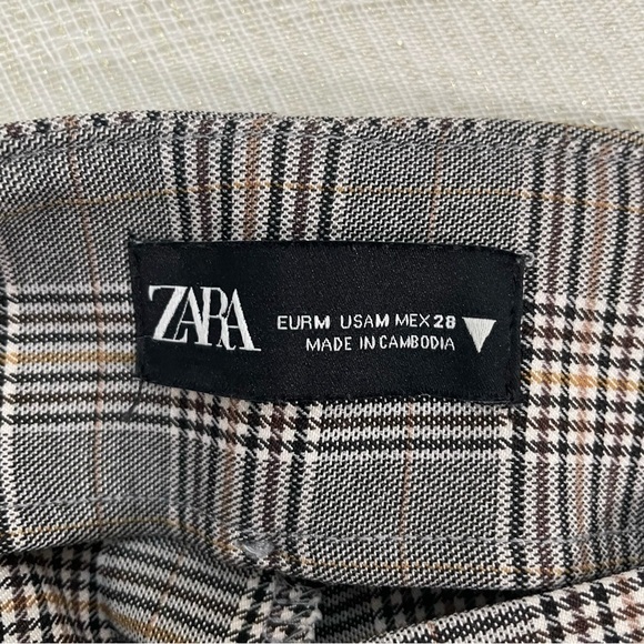 Zara Gray Plaid High Waist Flat Front Skinny Trousers Academia University SZ M - Picture 10 of 13